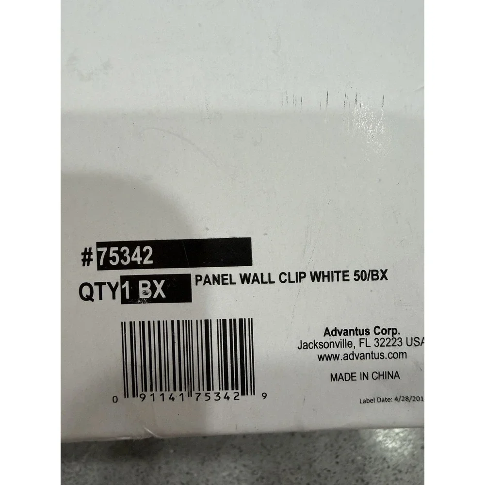 Advantus 75342 40-Sheet Capacity Wall Clips for Fabric Panel - White (50/BX) New